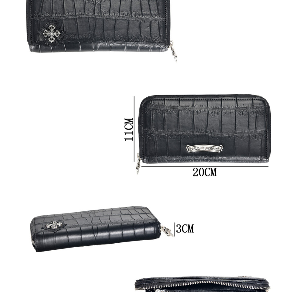 『S925 실버 금속 장식 롱 악어가죽 지갑』크롬하츠 십자 모양 악어가죽 롱 지퍼 지갑 WE105 제품 사진
